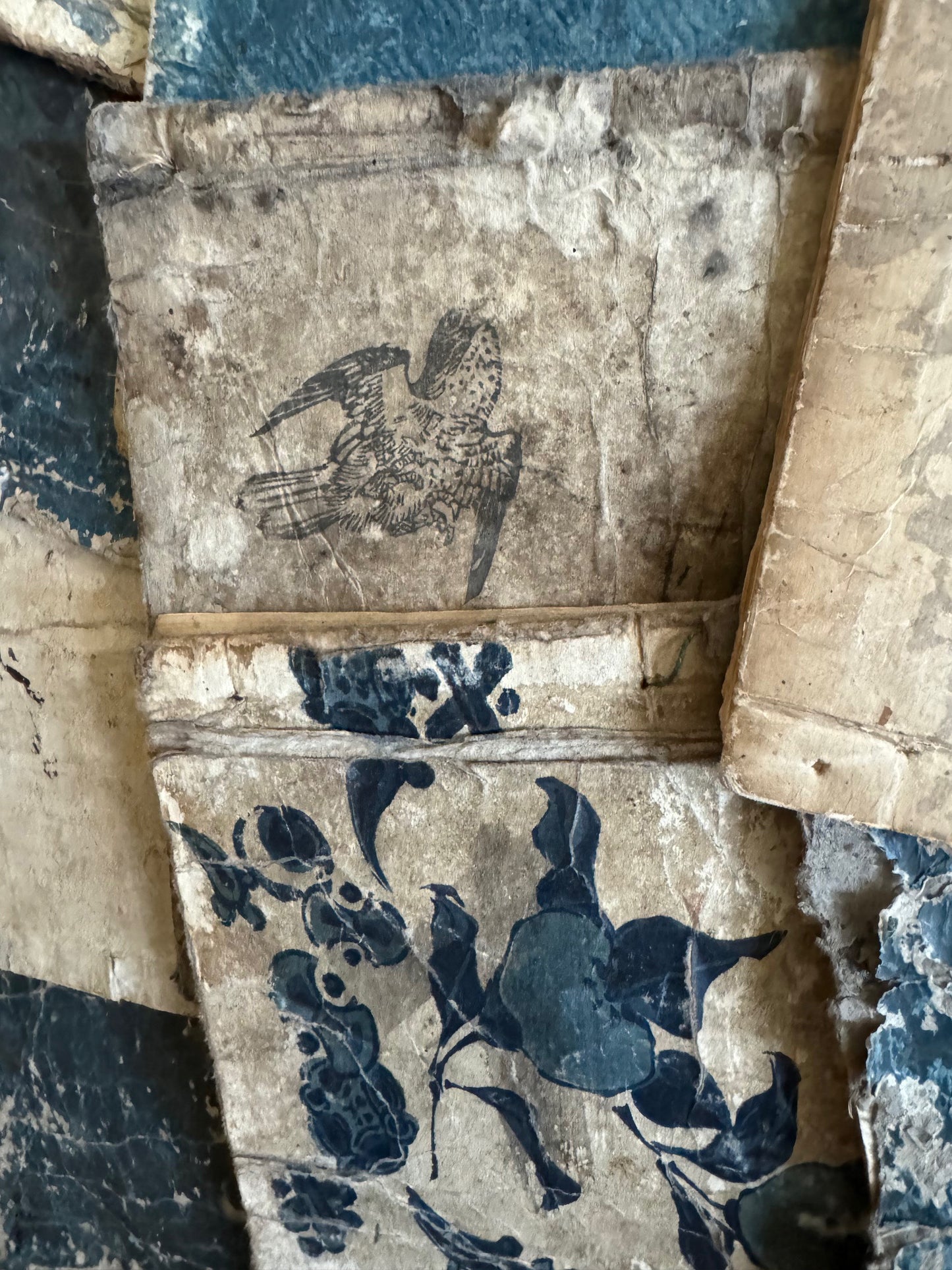 Collectible Rare Antique Japanese Round Blue & White Edo Meiji Book Assemblage Sculpture Wall Art | Stories in Blue & White 01