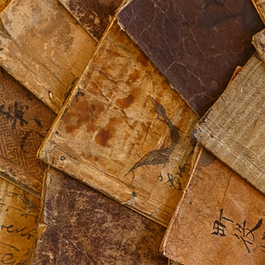 Collectible Rare Antique Japanese Sepia Edo Meiji Book Assemblage Sculpture Wall Art | Stories in Brown 01