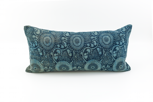 Antique Japanese Katazome Indigo Dyed Floral Lumbar Pillow