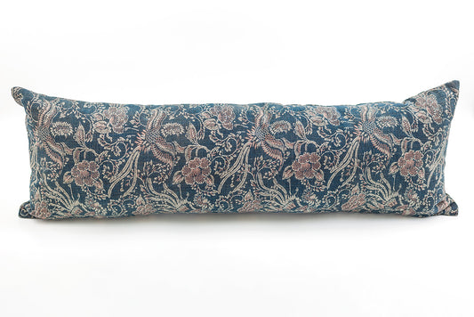 Antique Japanese Katazome Indigo Phoenix & Peonies Pillow