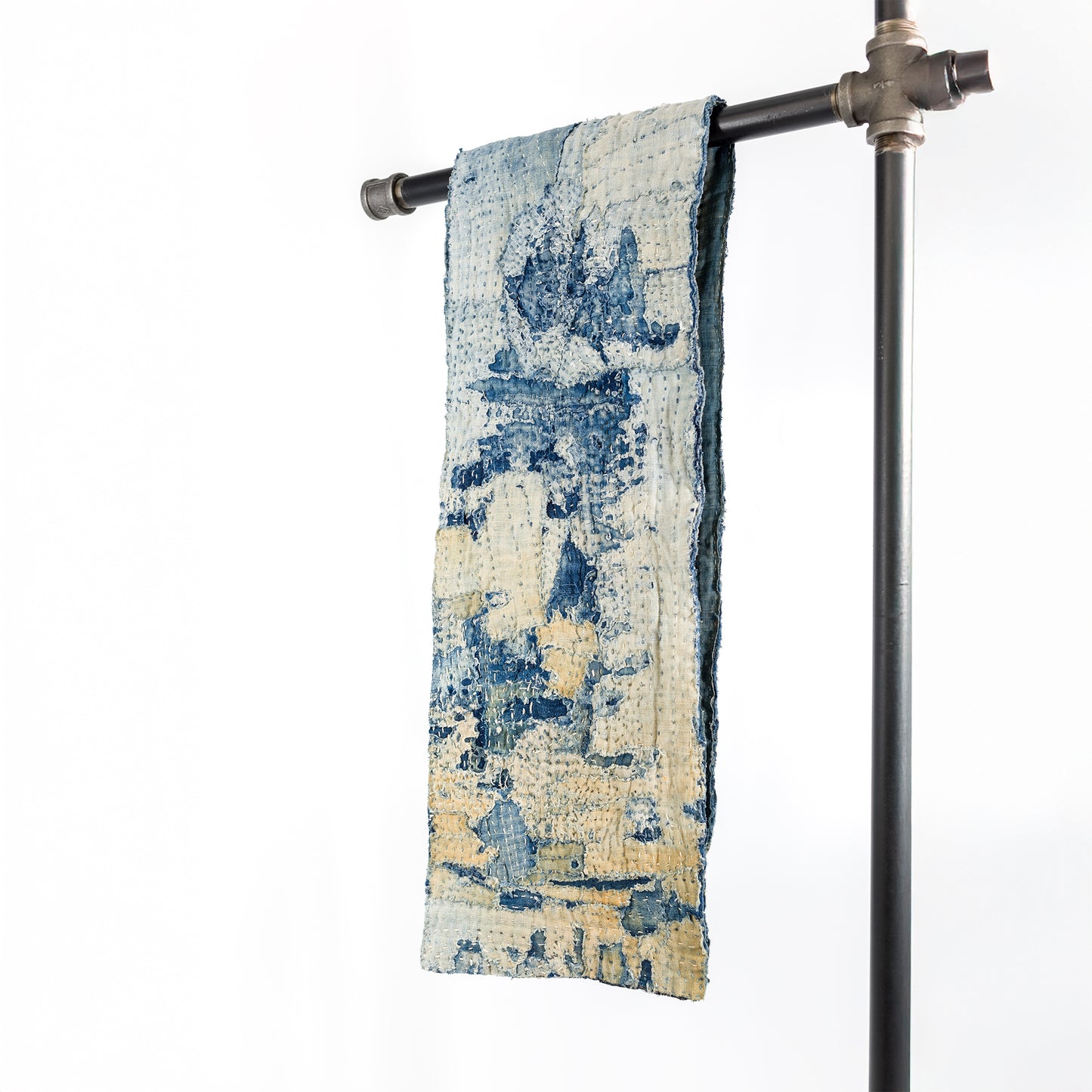 Antique Japanese Boro Indigo Distressed Patchwork Sashiko Reversible Scarf