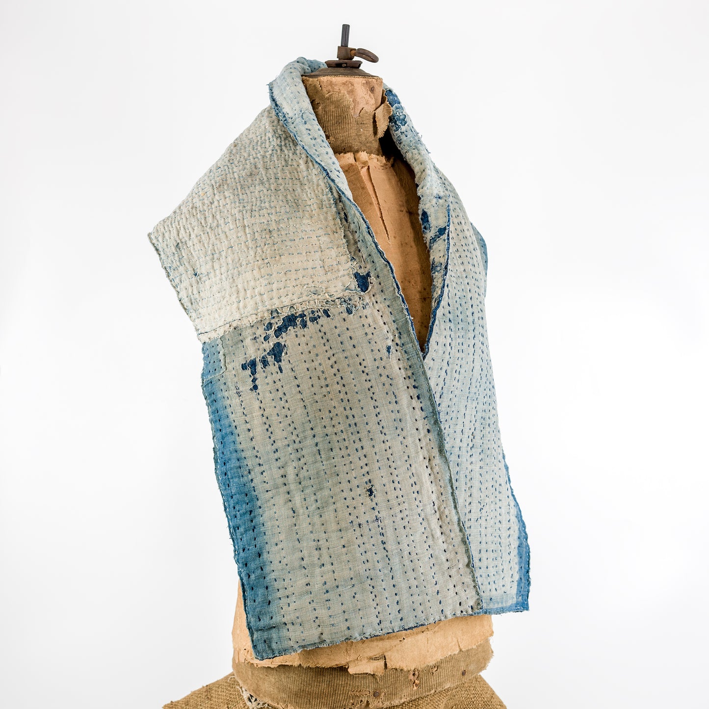 Antique Japanese Boro Indigo Distressed Patchwork Sashiko Reversible Scarf