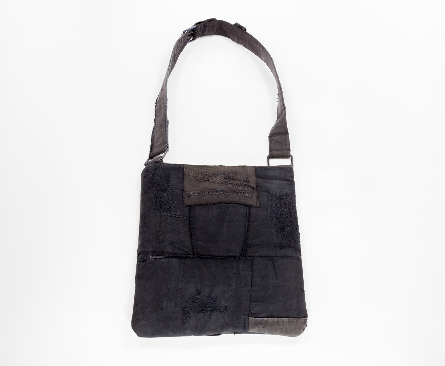 Vintage French Black Moleskin Workwear Messenger Tote Bag
