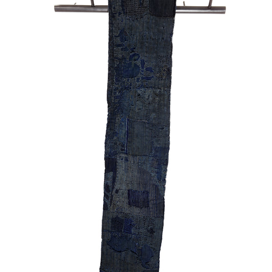Antique Japanese Boro Sashiko Distressed Patched Indigo Cotton Scarf