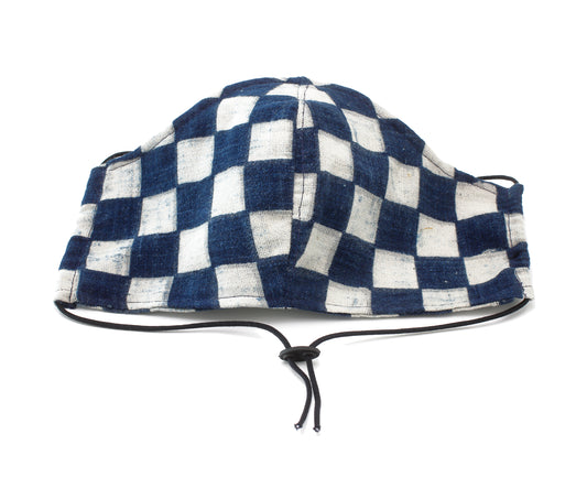 Antique Japanese Checkerboard Katazome Male Face Mask